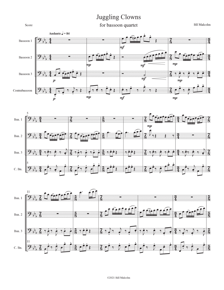 Juggling Clowns for bassoon quartet Woodwind Quartet scores gallery preview page 1