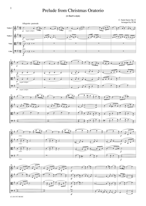 Saint-Saens Prelude from Christmas Oratorio, for string quartet, CH917
