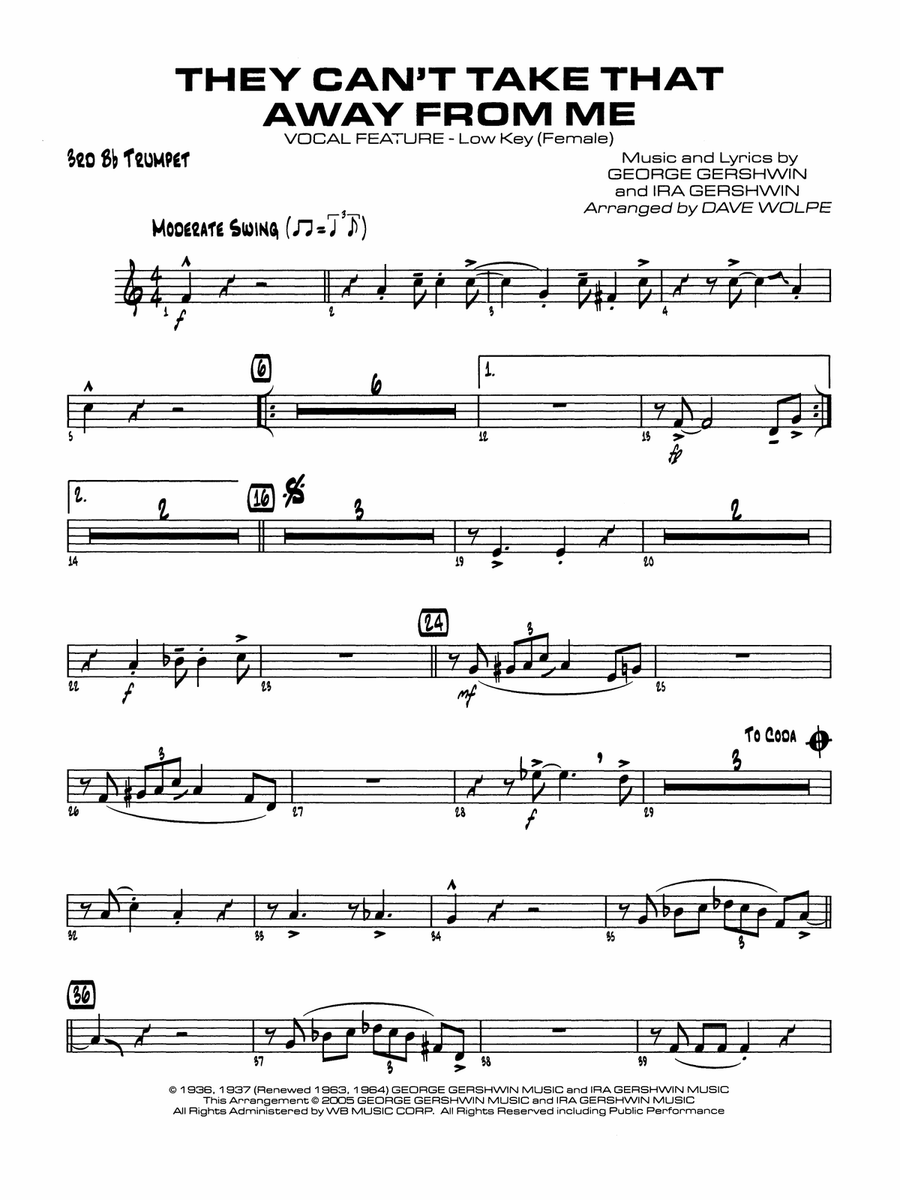 They Can't Take That Away from Me: 3rd B-flat Trumpet