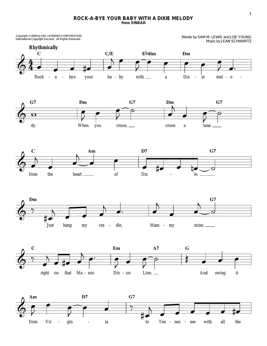 Rock-A-Bye Your Baby With A Dixie Melody Piano scores gallery preview page 1