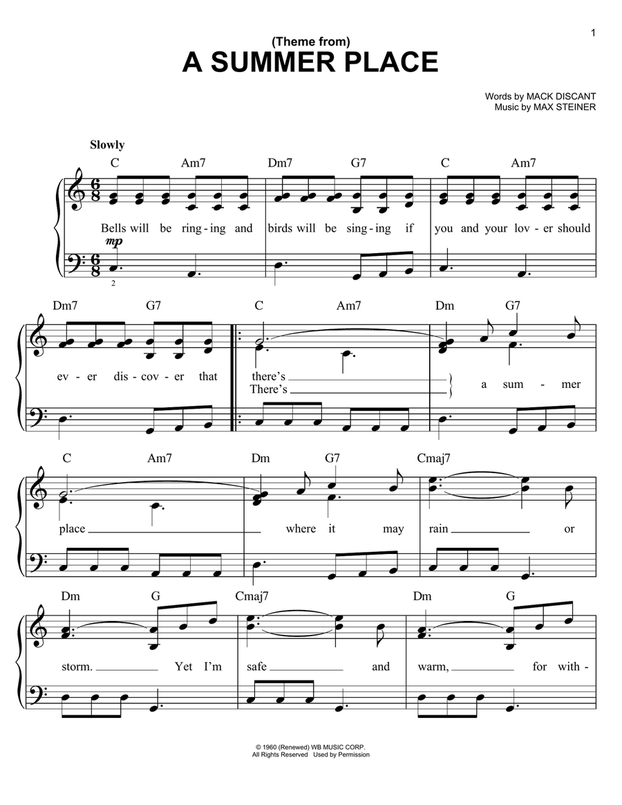(Theme From) A Summer Place Easy Piano scores gallery preview page 1