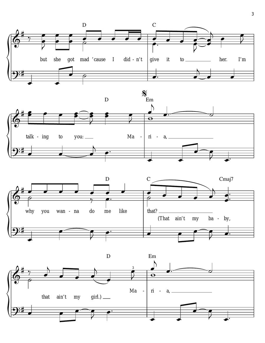 Maria Maria Easy Piano scores gallery preview page 3