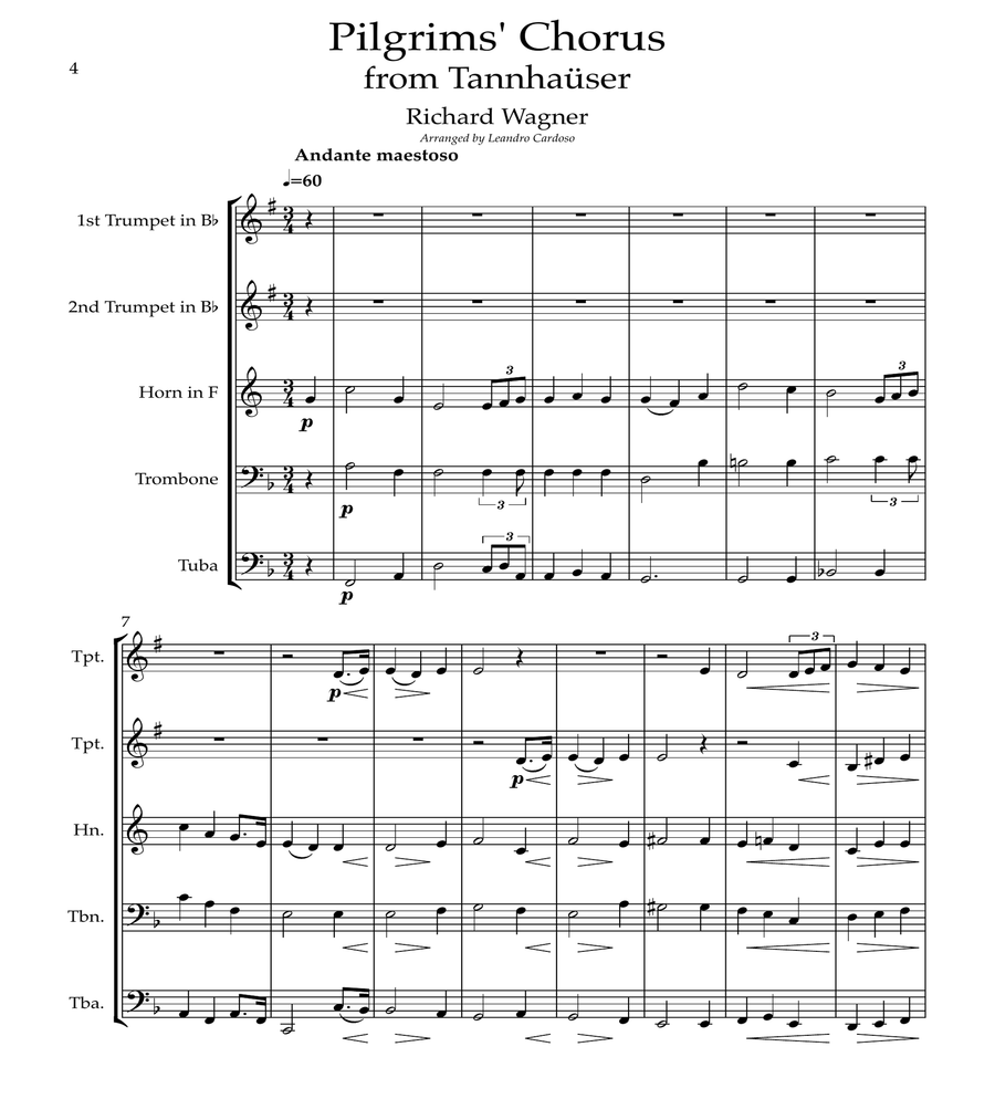 Pilgrims Chorus from Tannhauser - Brass Quintet image number null