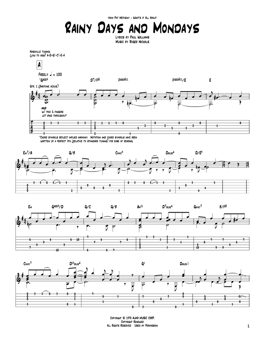 Rainy Days And Mondays Acoustic Guitar scores gallery preview page 1