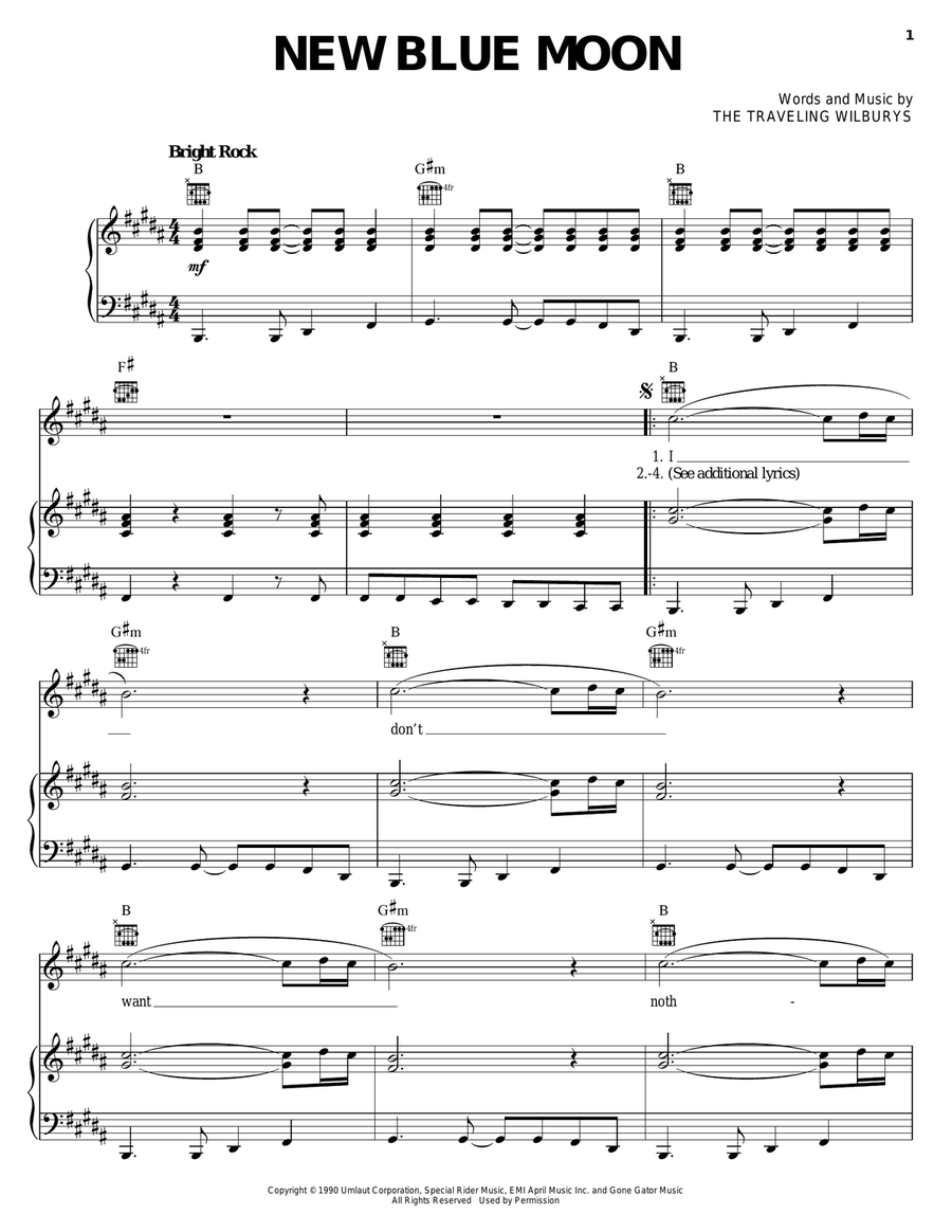 New Blue Moon Piano, Vocal, Guitar scores gallery preview page 1
