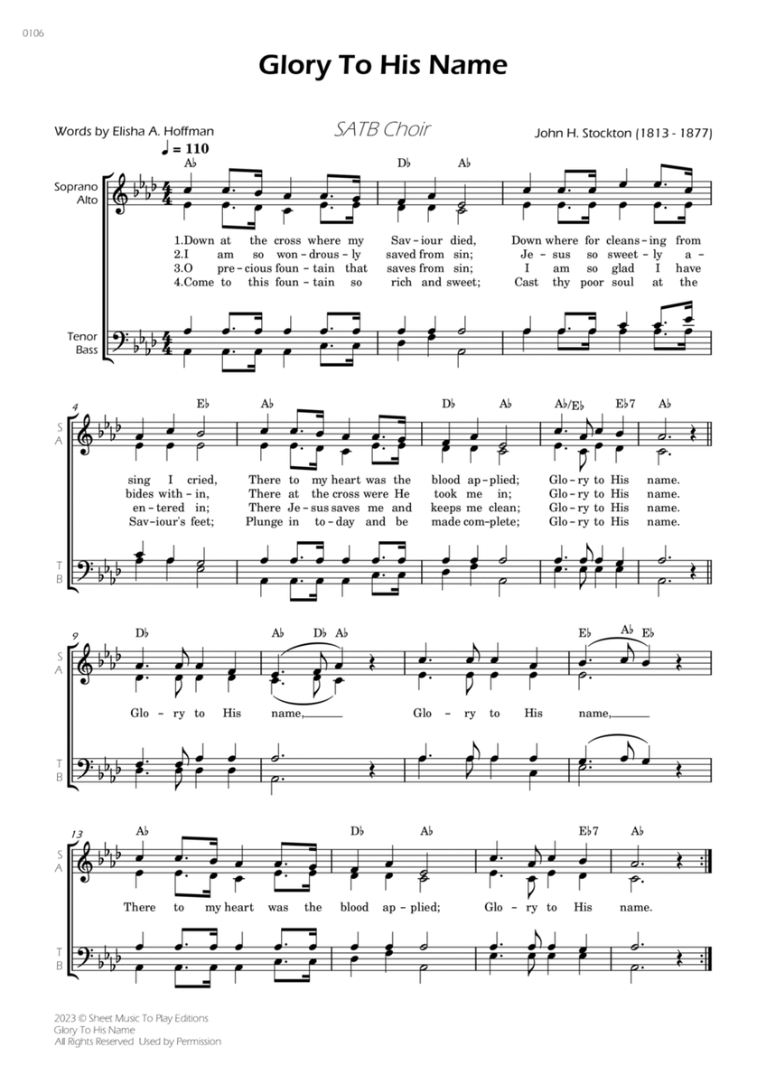 Glory To His Name - SATB Choir - W/Chords image number null