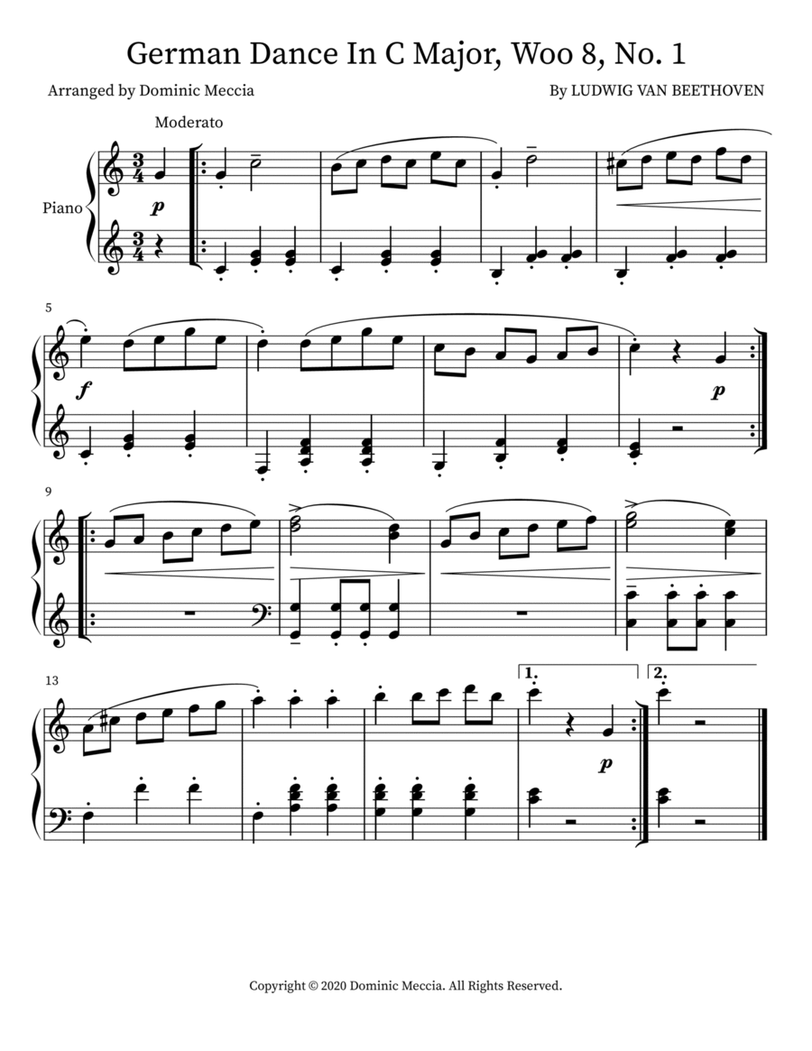 German Dance In C Major, Woo 8, No. 1 Voice scores gallery preview page 1