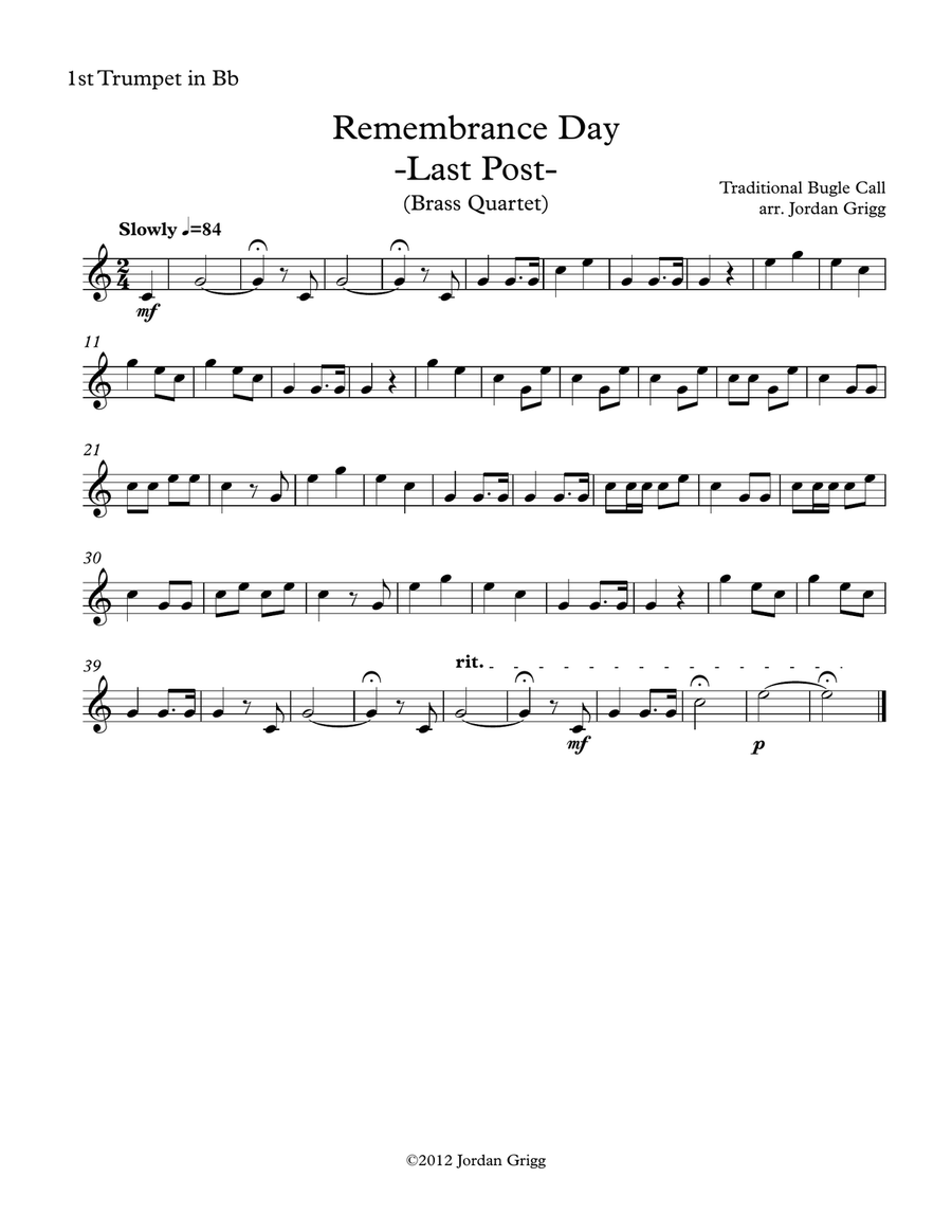 Remembrance Day. 'Last Post' (Brass Quartet) Brass Quartet scores gallery preview page 3