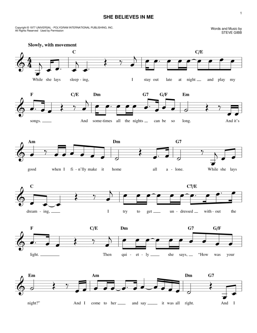 She Believes In Me Piano scores gallery preview page 1