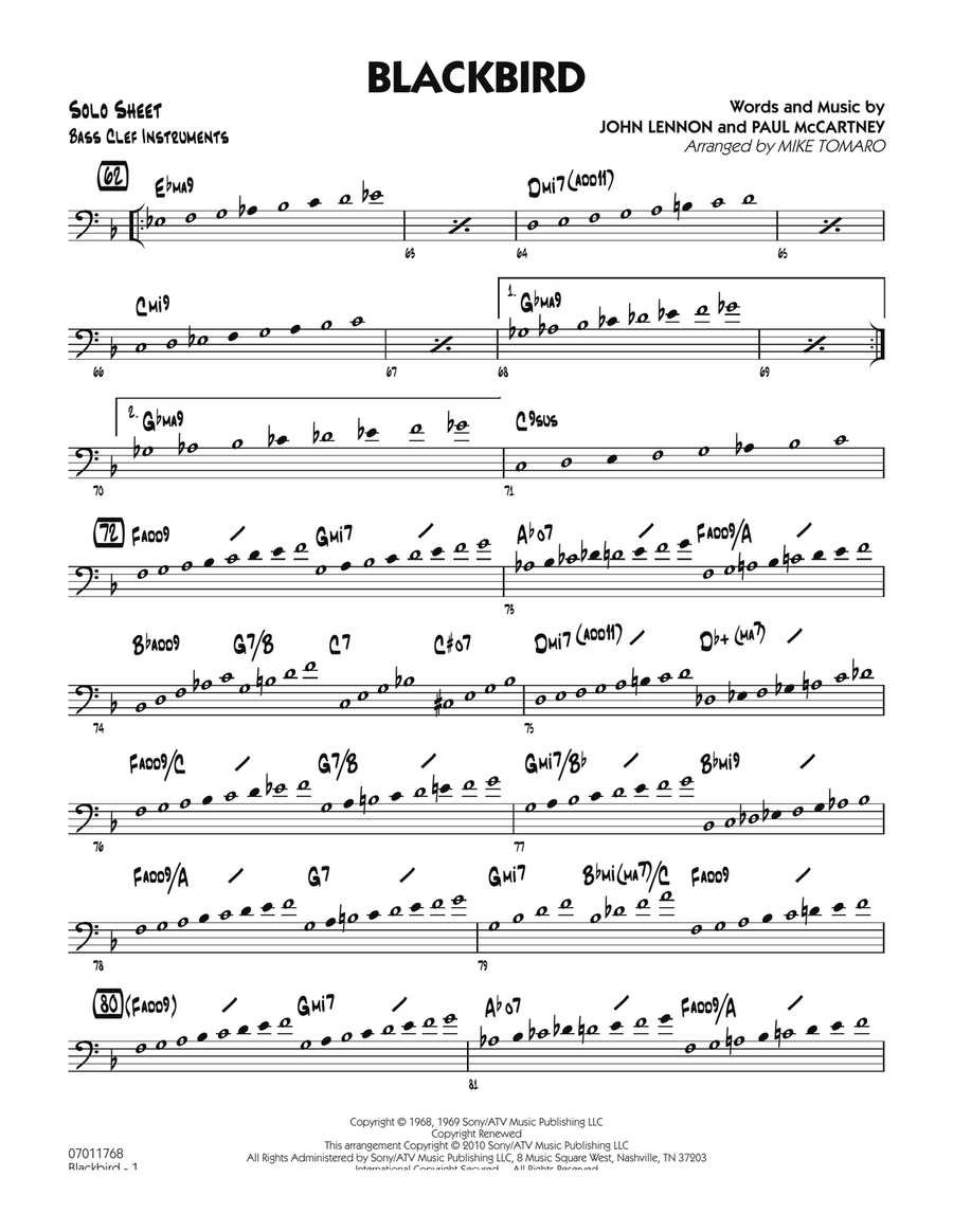 Blackbird - Bass Clef Solo Sheet Jazz Ensemble scores gallery preview page 1