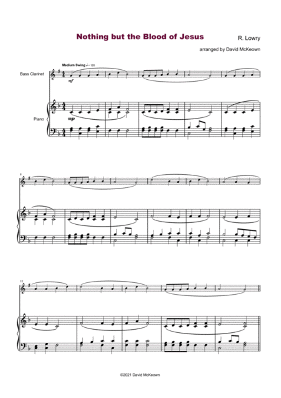 Nothing But the Blood of Jesus, Gospel Hymn for Bass Clarinet and Piano Small Ensemble scores gallery preview page 2