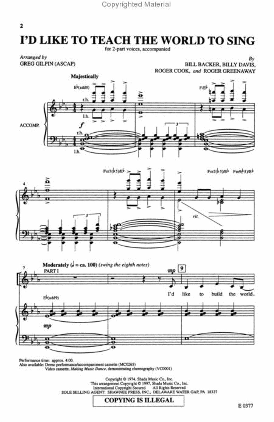 I'd Like to Teach the World to Sing 2-Part scores gallery preview page 2