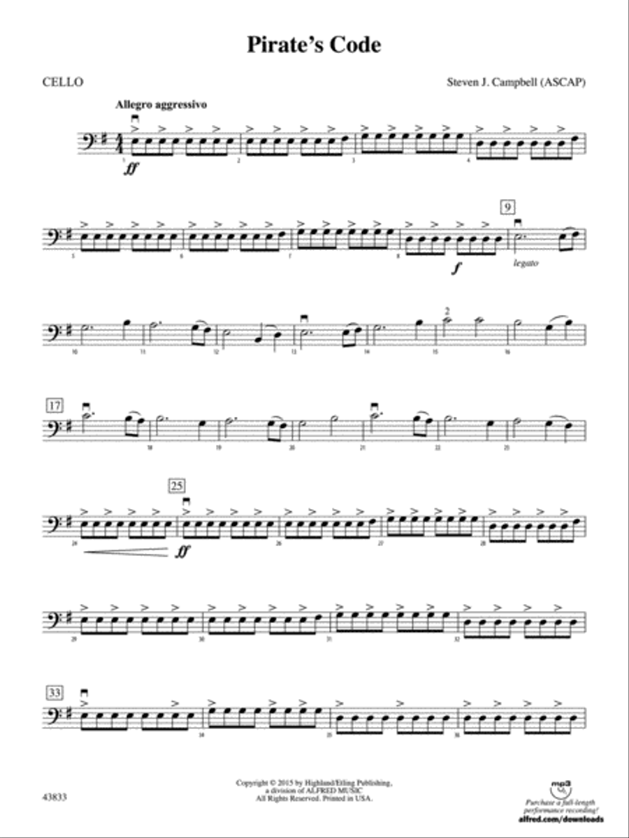 Pirate's Code: Cello Pirate's Code: Cello String Orchestra scores gallery preview page 1