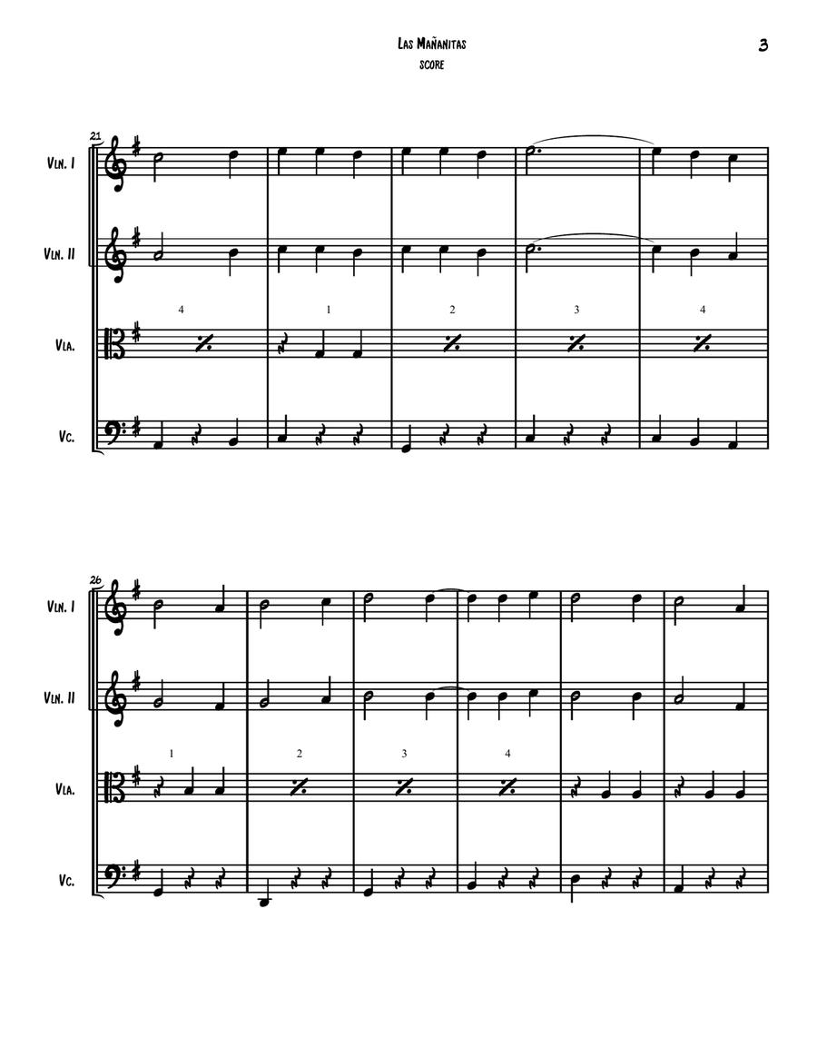 Las Mañanitas (Mexican Birthday Song) for String Quartet String Quartet scores gallery preview page 4