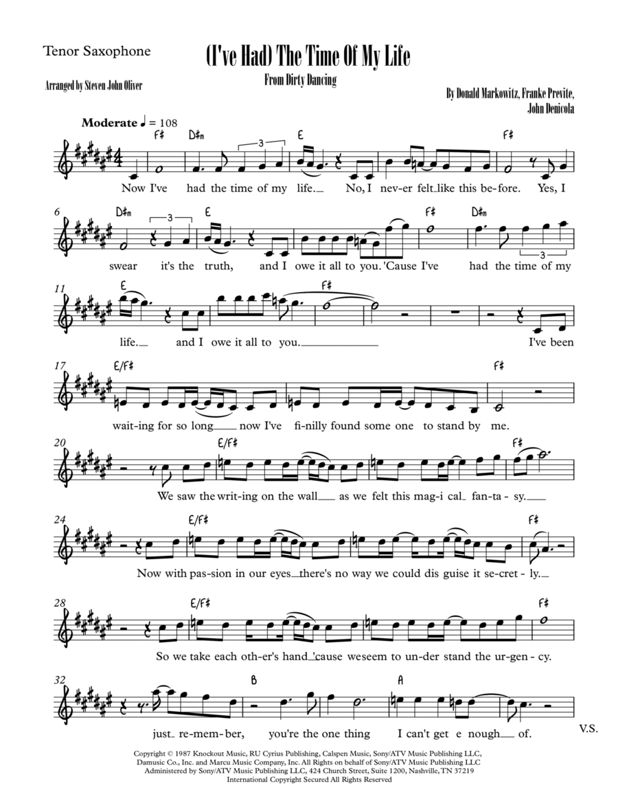 (I'VE Had) The Time Of My Life Tenor Saxophone scores gallery preview page 1