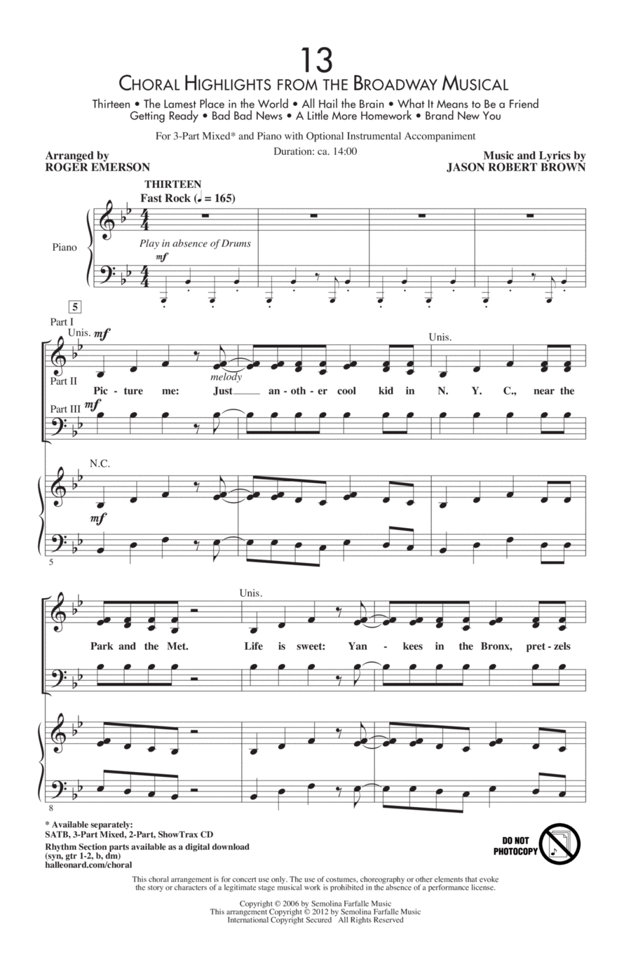 13 (Choral Highlights From The Broadway Musical) (arr. Roger Emerson) 3-Part scores gallery preview page 1