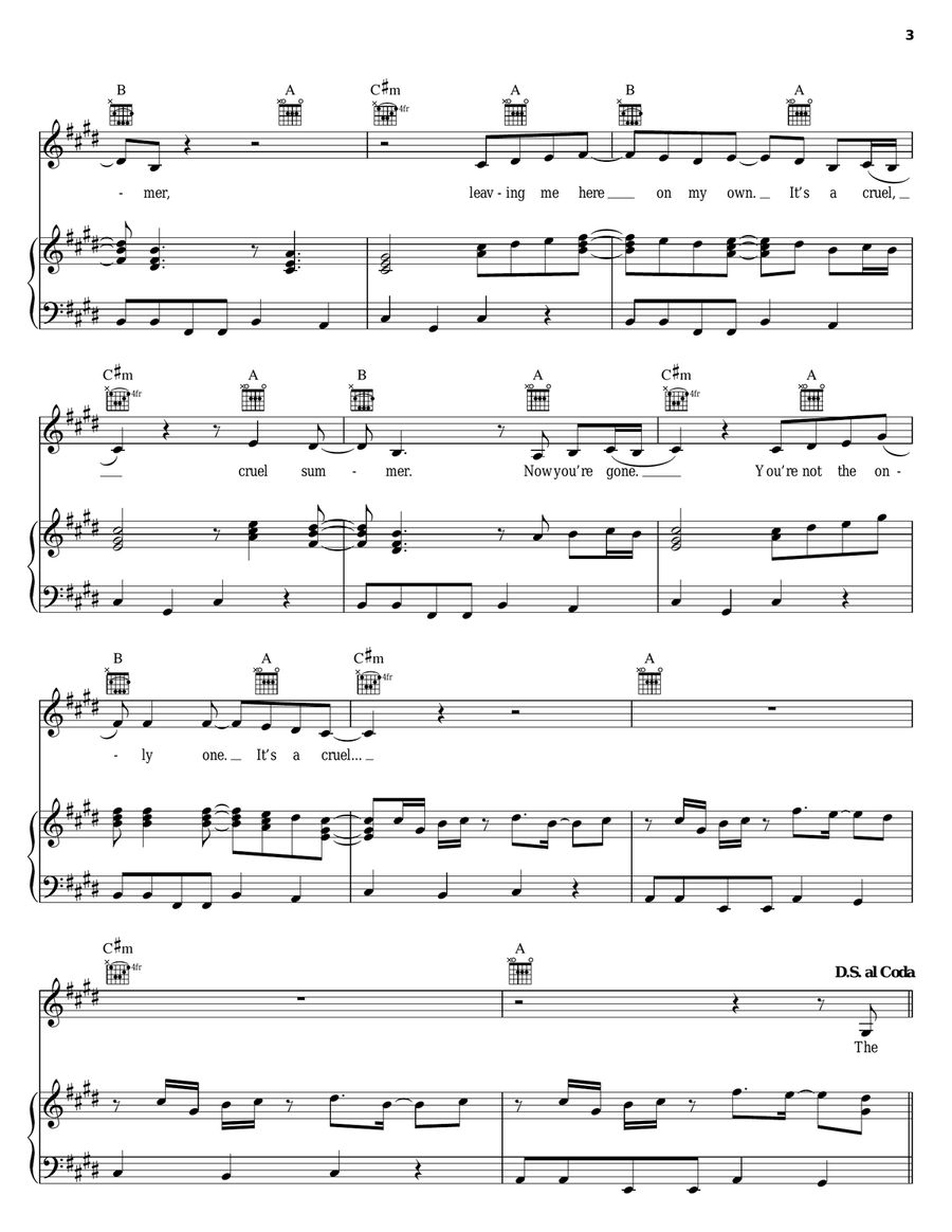 Cruel Summer Piano, Vocal, Guitar scores gallery preview page 3