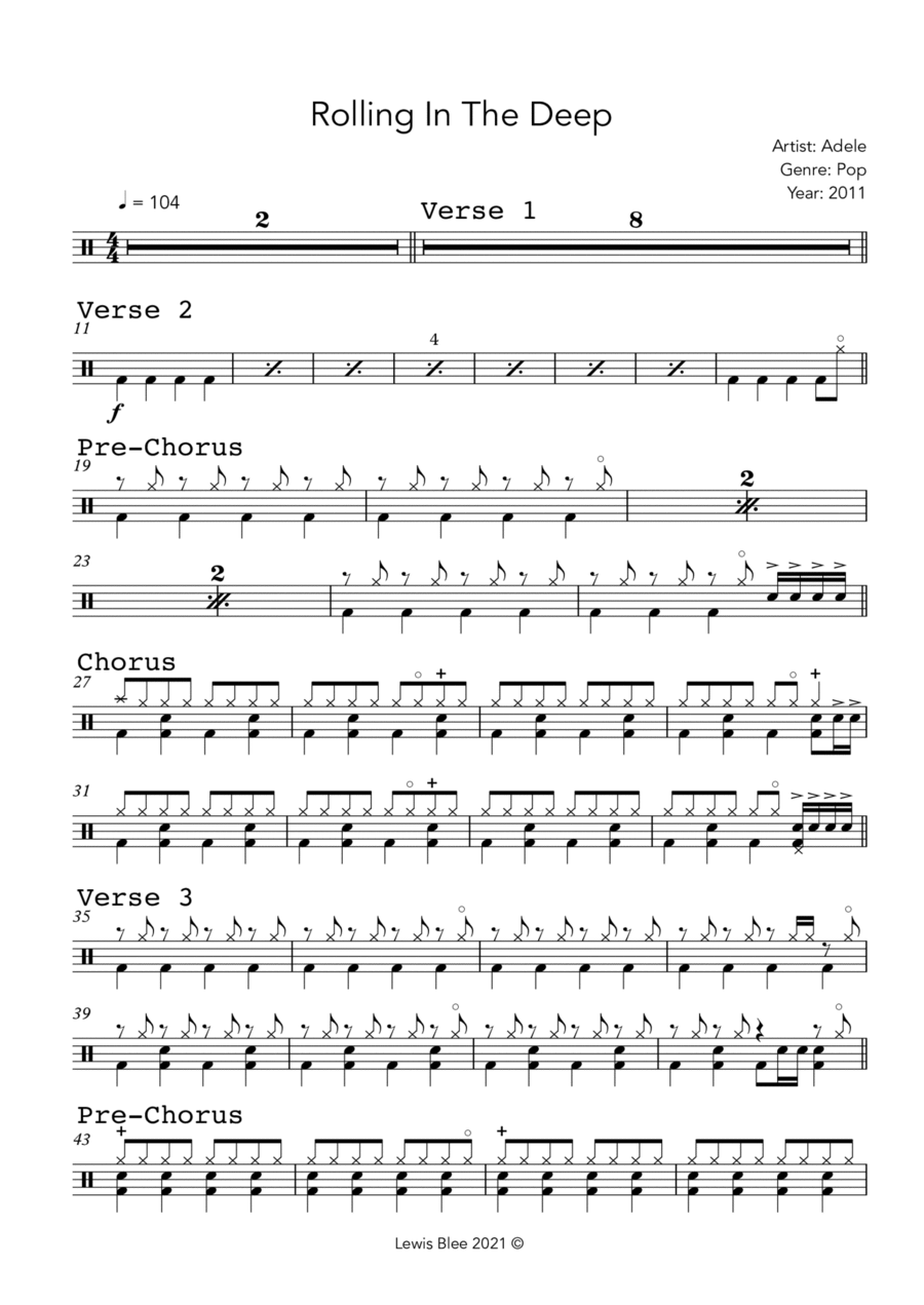 Rolling In The Deep Rolling In The Deep Drum Set scores gallery preview page 1