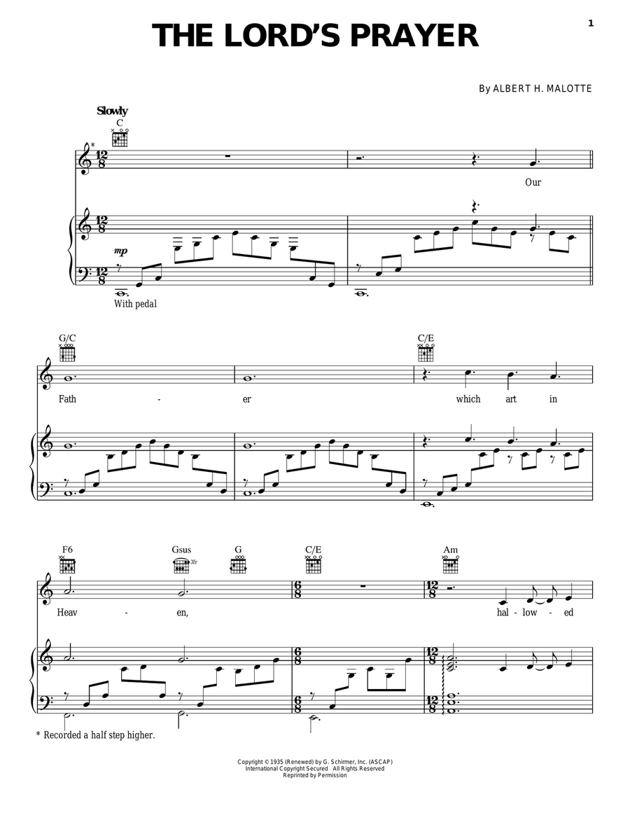 The Lord's Prayer Piano, Vocal, Guitar scores gallery preview page 1