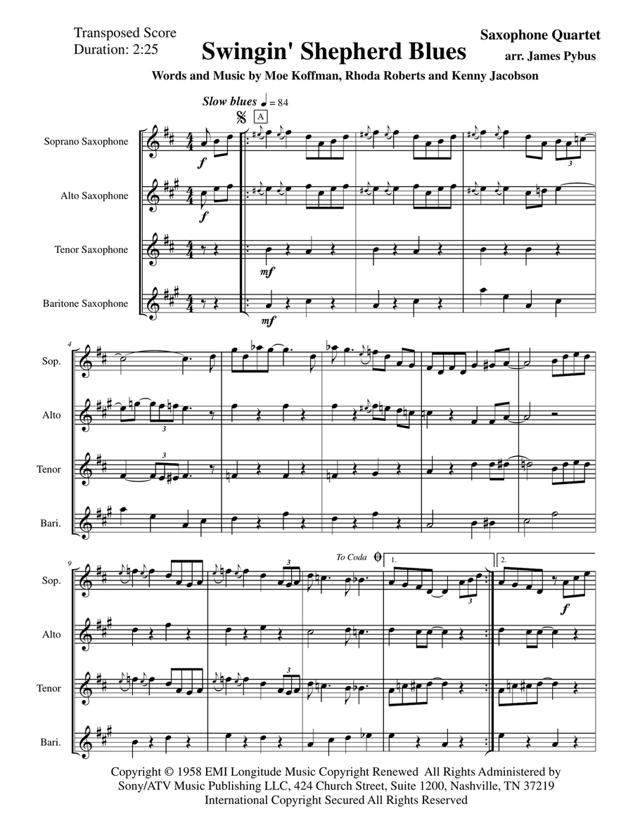 The Swingin' Shepherd Blues Saxophone Quartet scores gallery preview page 3