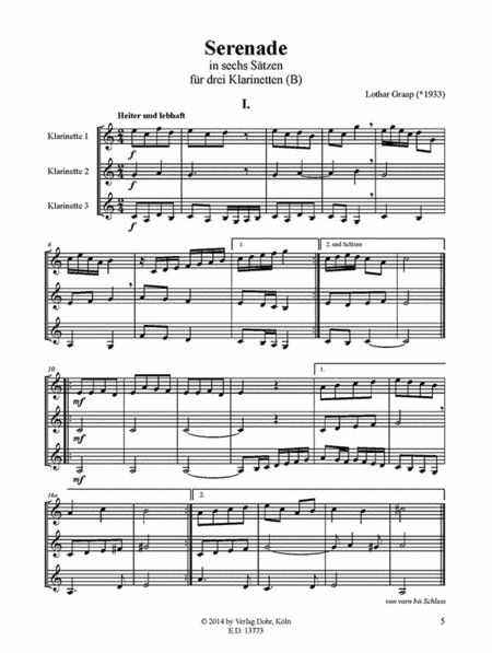 Serenade in sechs Sätzen für drei Klarinetten in B