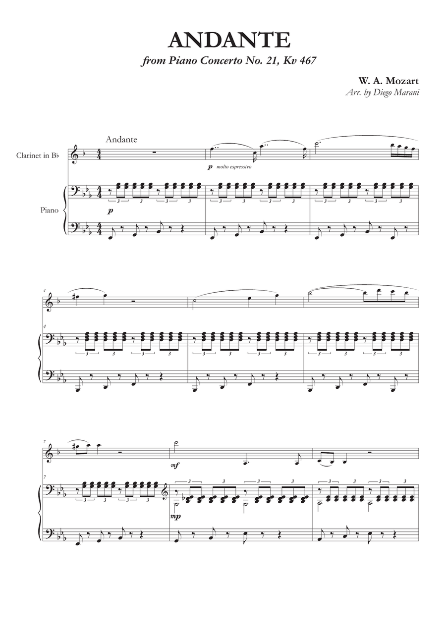 Andante from Concerto No. 21 for Clarinet and Piano Clarinet Solo scores gallery preview page 2
