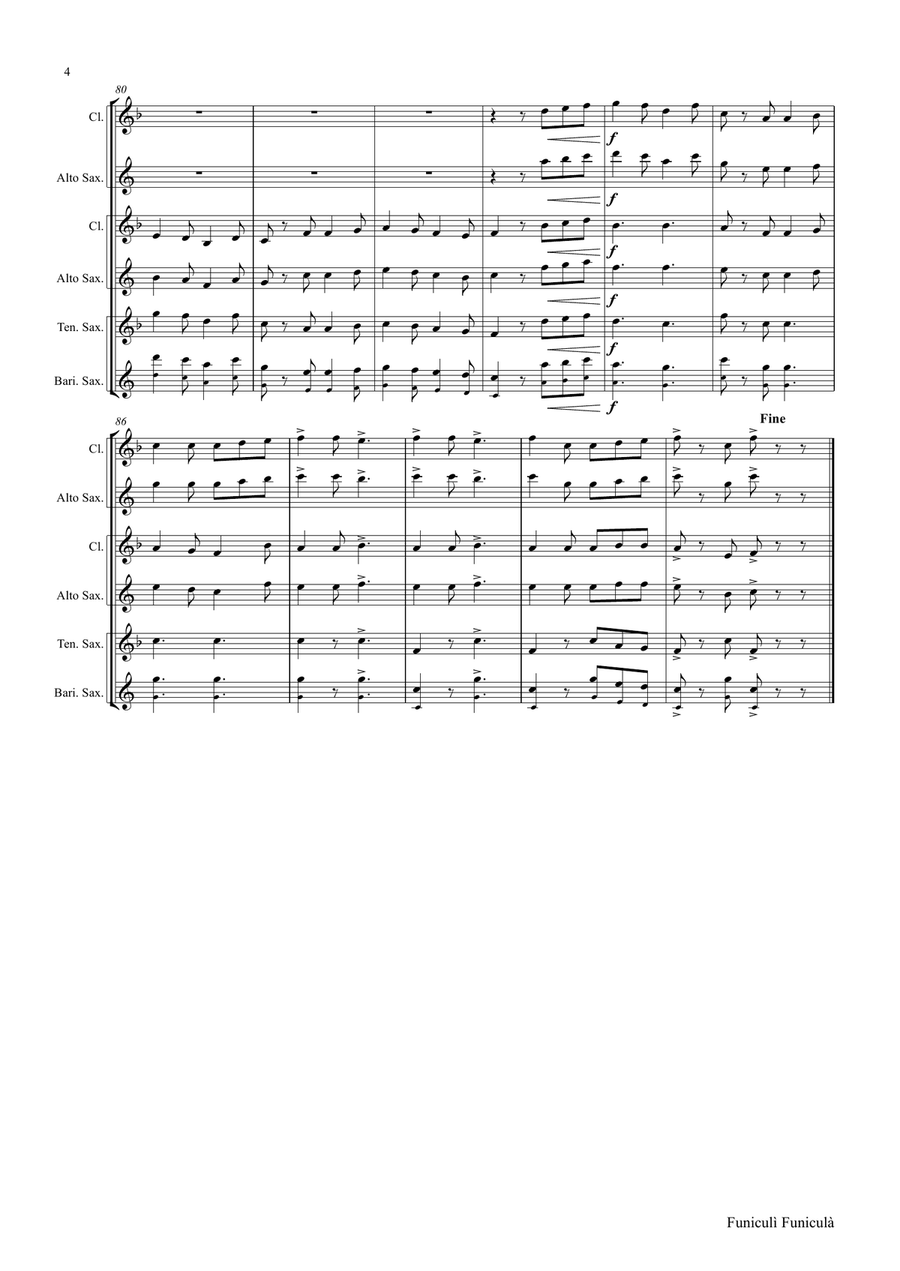 Funiculi Funicula - Italian Evergreen - Saxophone Trio Woodwind Trio scores gallery preview page 4