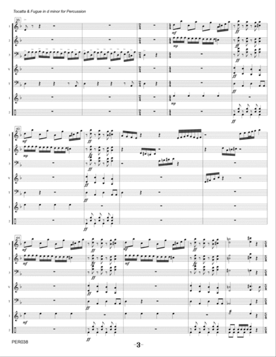 TOCATTA & FUGUE IN D MINOR (Bach - BWV 565) - Percussion Ensemble (Grade 4+) Percussion Ensemble scores gallery preview page 3