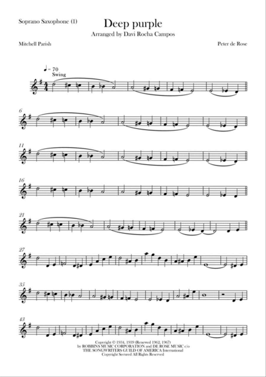 Deep Purple Deep Purple Saxophone Quintet scores gallery preview page 6