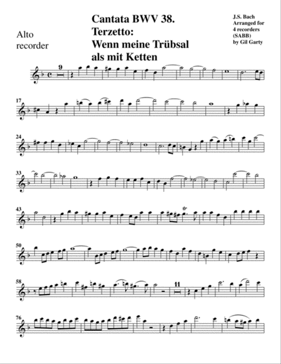 Wenn meine Trübsal als mit Ketten from Cantata BWV 38 (arrangement for 4 recorders) Recorder scores gallery preview page 6