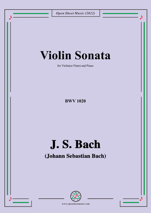 Book cover for J. S. Bach-Violin Sonata,in g minor,BWV 1020,for Violin(or Flute) and Piano