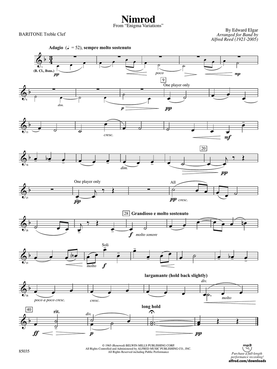 Nimrod (from Elgar's Variations): (World Part) Baritone T.C.