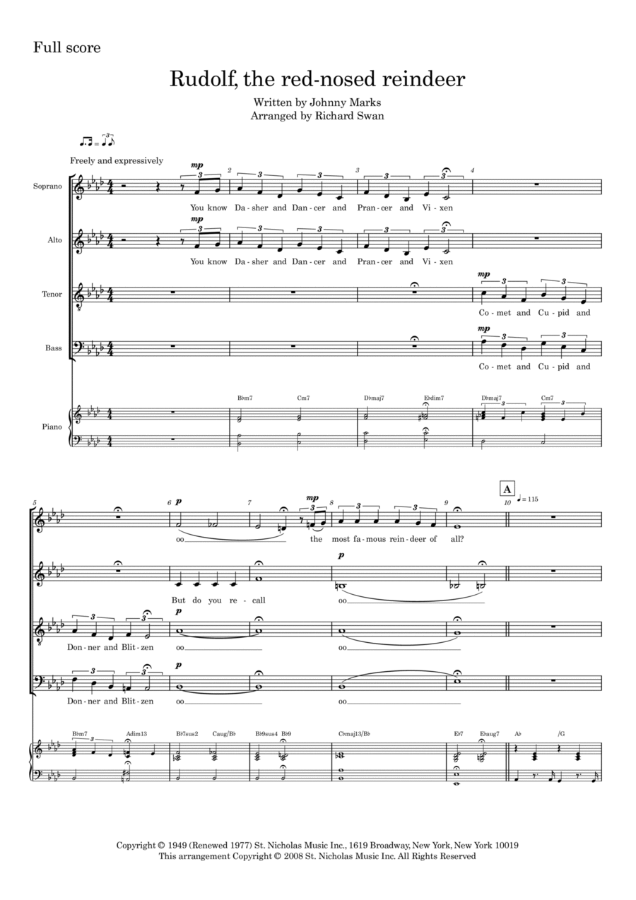 Rudolph The Red-nosed Reindeer 4-Part scores gallery preview page 1