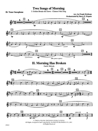 Two Songs of Morning: B-flat Tenor Saxophone