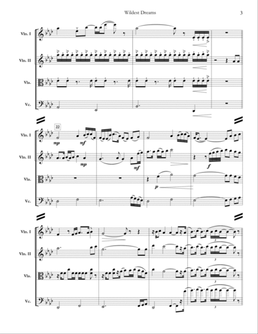 Wildest Dreams String Quartet scores gallery preview page 3
