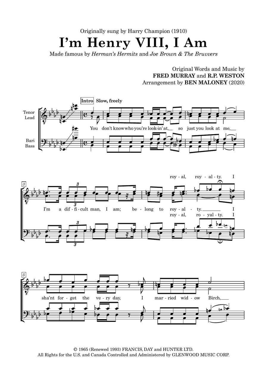 I'm Henry Viii, I Am TTBB scores gallery preview page 1