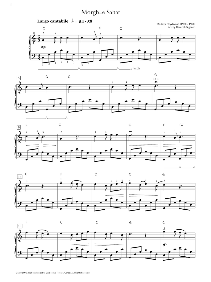 Morgh-e Sahar Easy Piano scores gallery preview page 2