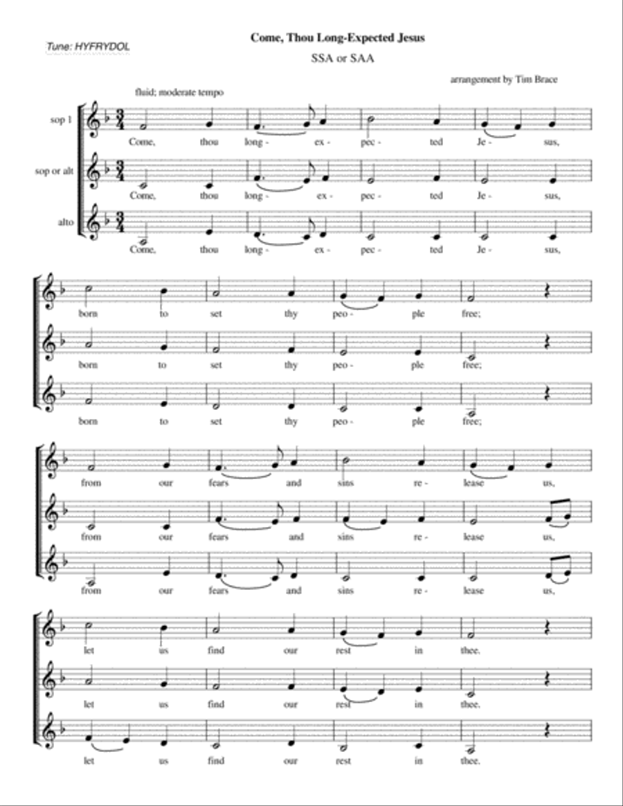 Come, Thou Long-Expected Jesus (3 equal parts) 3-Part scores gallery preview page 1