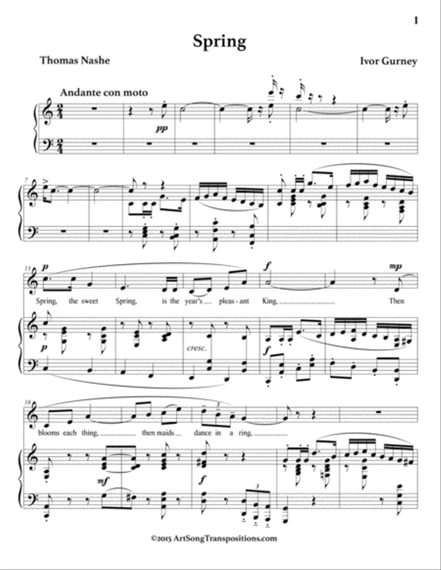 GURNEY: Spring (transposed to C major) Voice scores gallery preview page 2