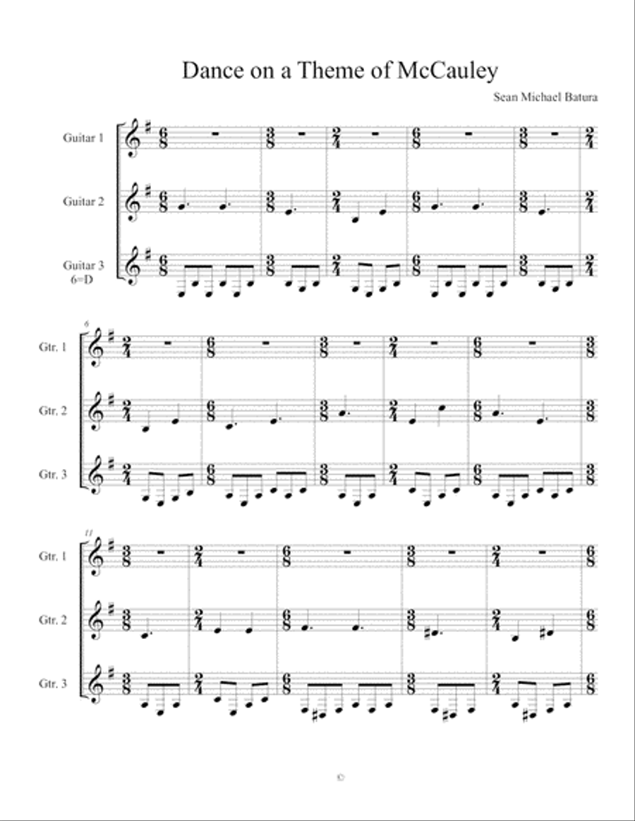 Dance on a Theme of McCauley (Guitar Trio) Guitar Ensemble scores gallery preview page 3