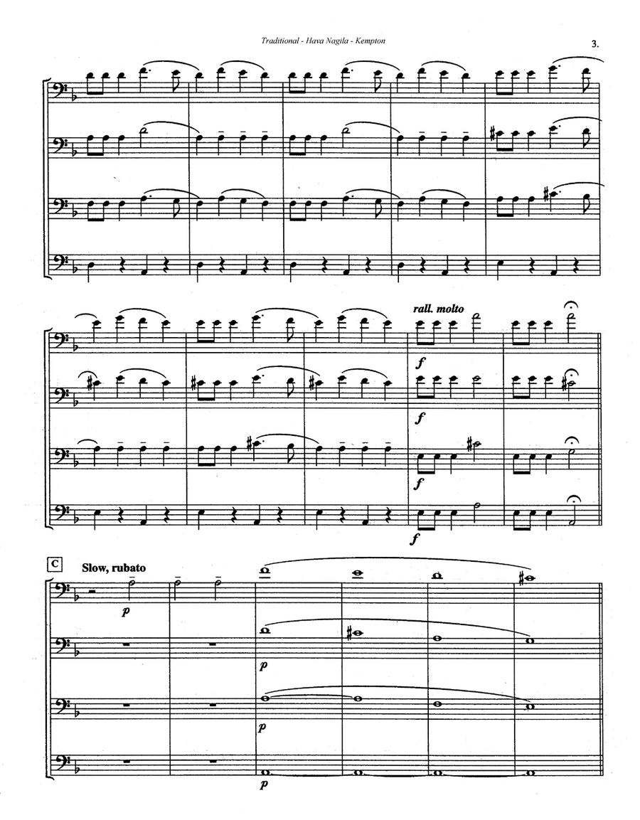 Hava Nagila Israeli Folk Song for Trombone Quartet Brass Quartet scores gallery preview page 3