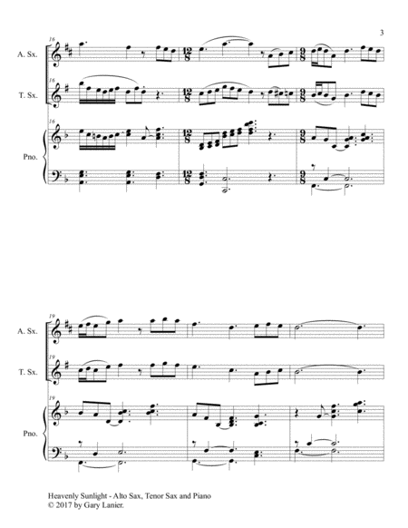 HEAVENLY SUNLIGHT (Trio - Alto Sax, Tenor Sax & Piano with Score/Parts) image number null