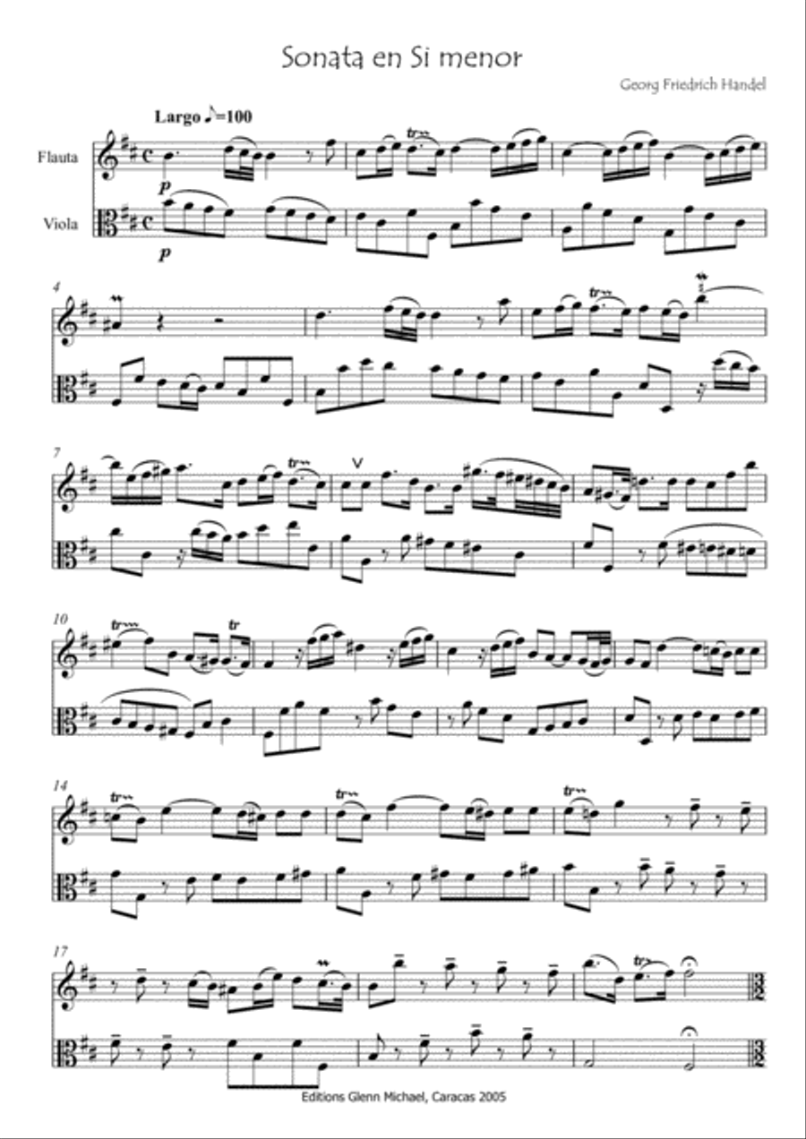 Sonata in B minor for Flute & Viola Flute scores gallery preview page 1