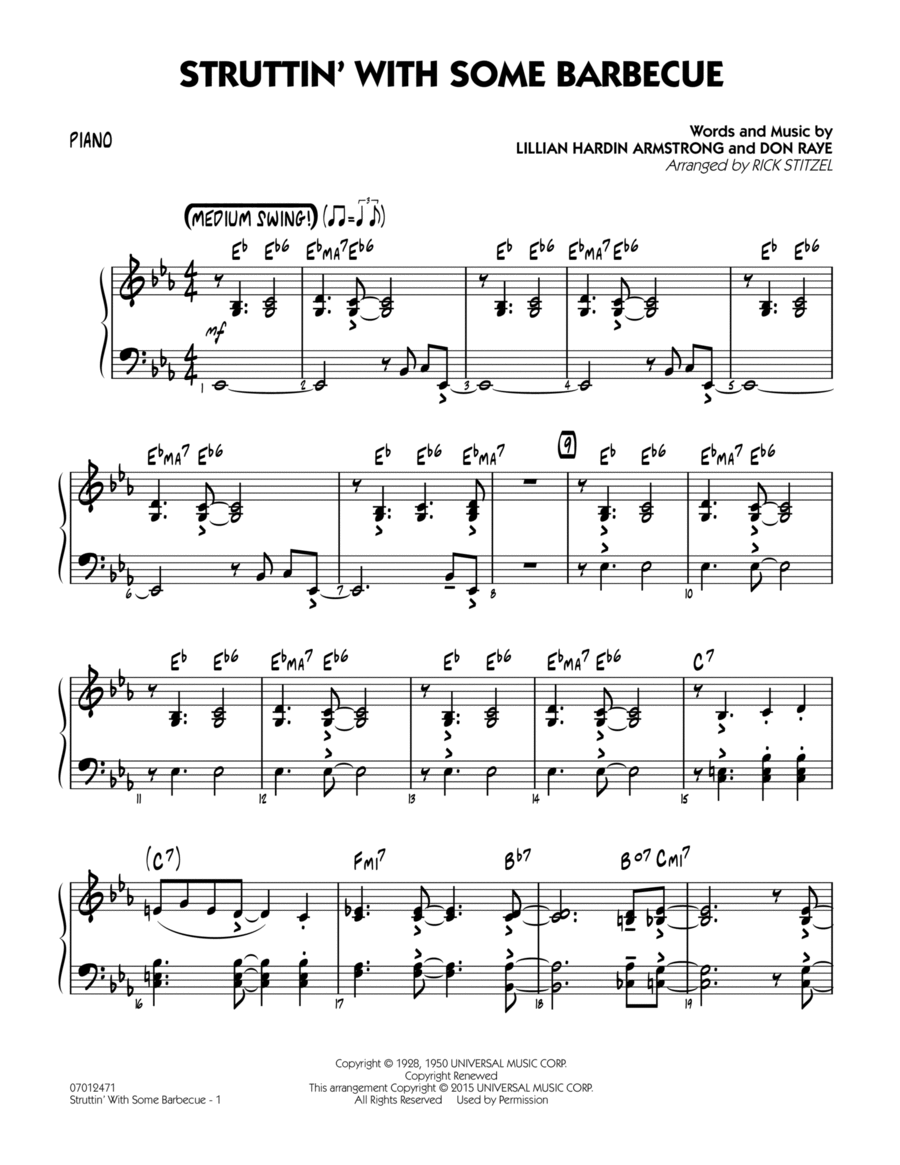 Struttin' with Some Barbecue - Piano Jazz Ensemble scores gallery preview page 1