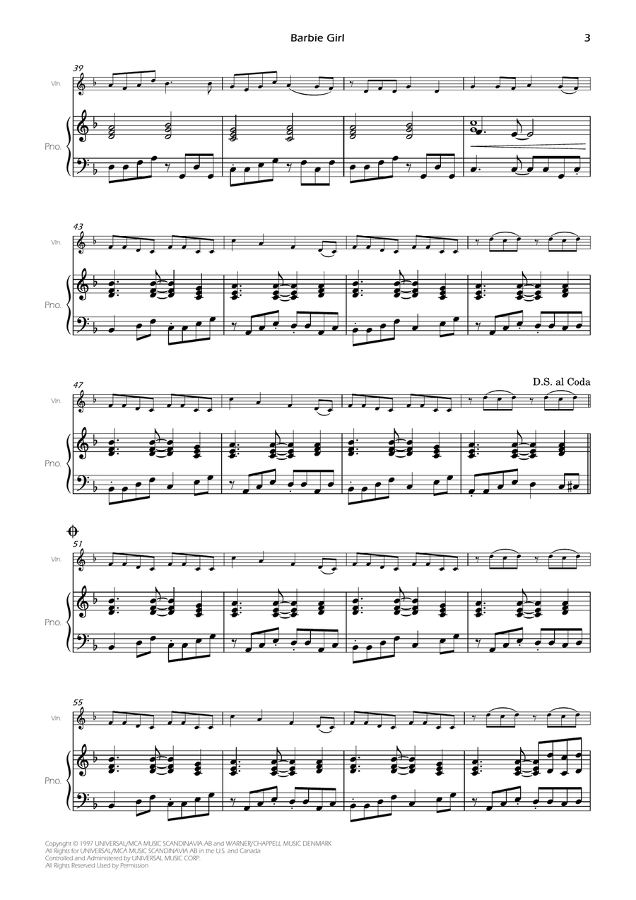 Barbie Girl Violin Solo scores gallery preview page 5