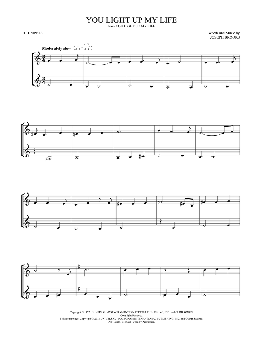 You Light Up My Life Trumpet Duet scores gallery preview page 1