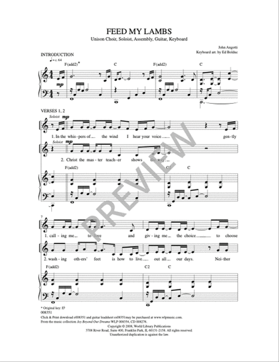 Feed My Lambs Unison Choir scores gallery preview page 3