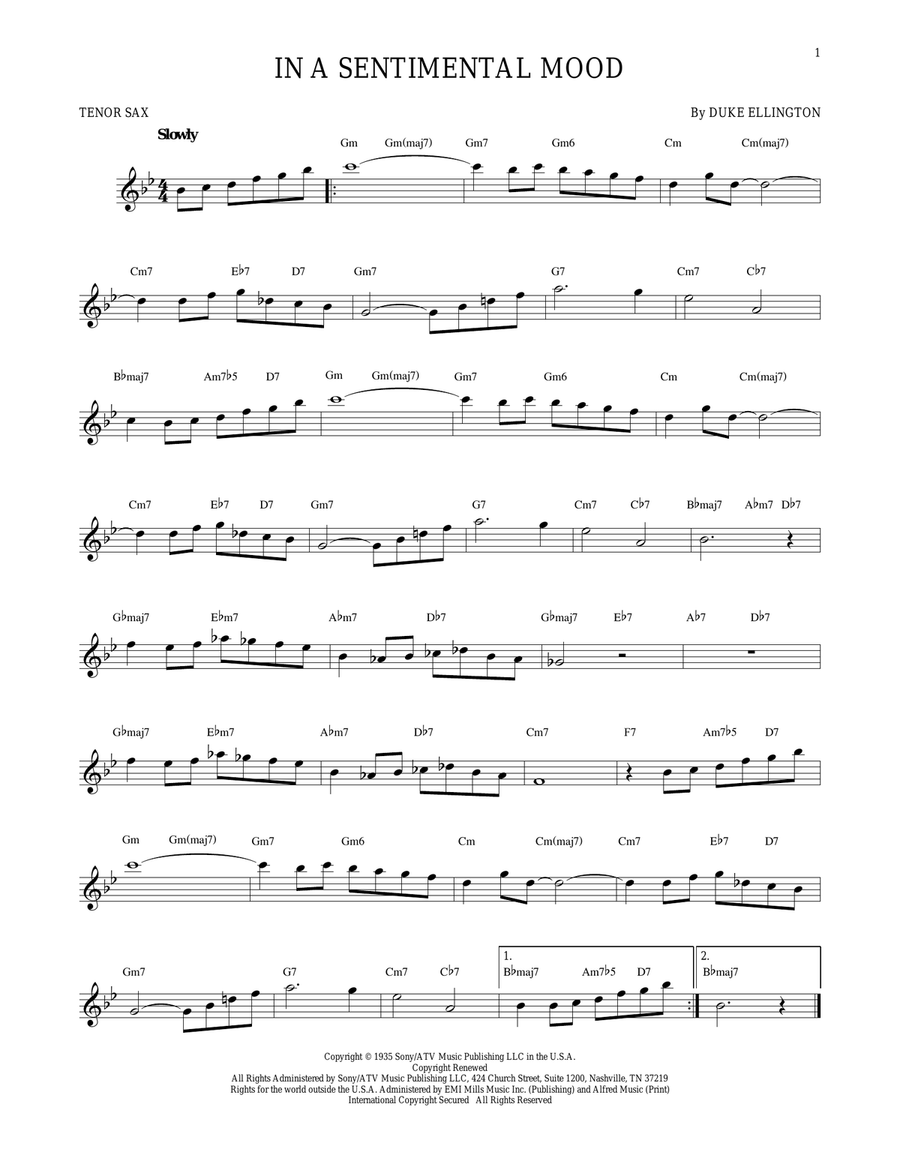 In A Sentimental Mood Tenor Saxophone scores gallery preview page 1