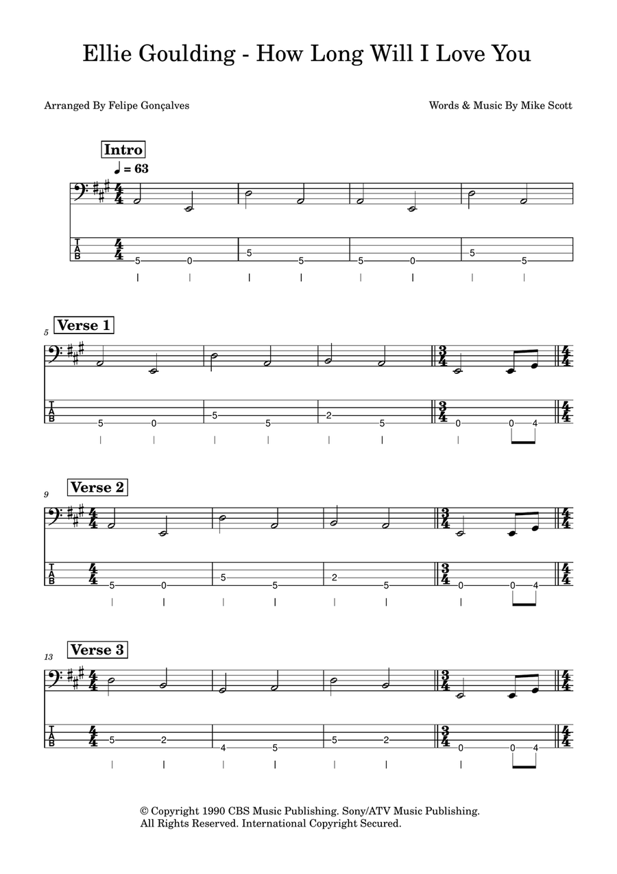 How Long Will I Love You Acoustic Guitar scores gallery preview page 1