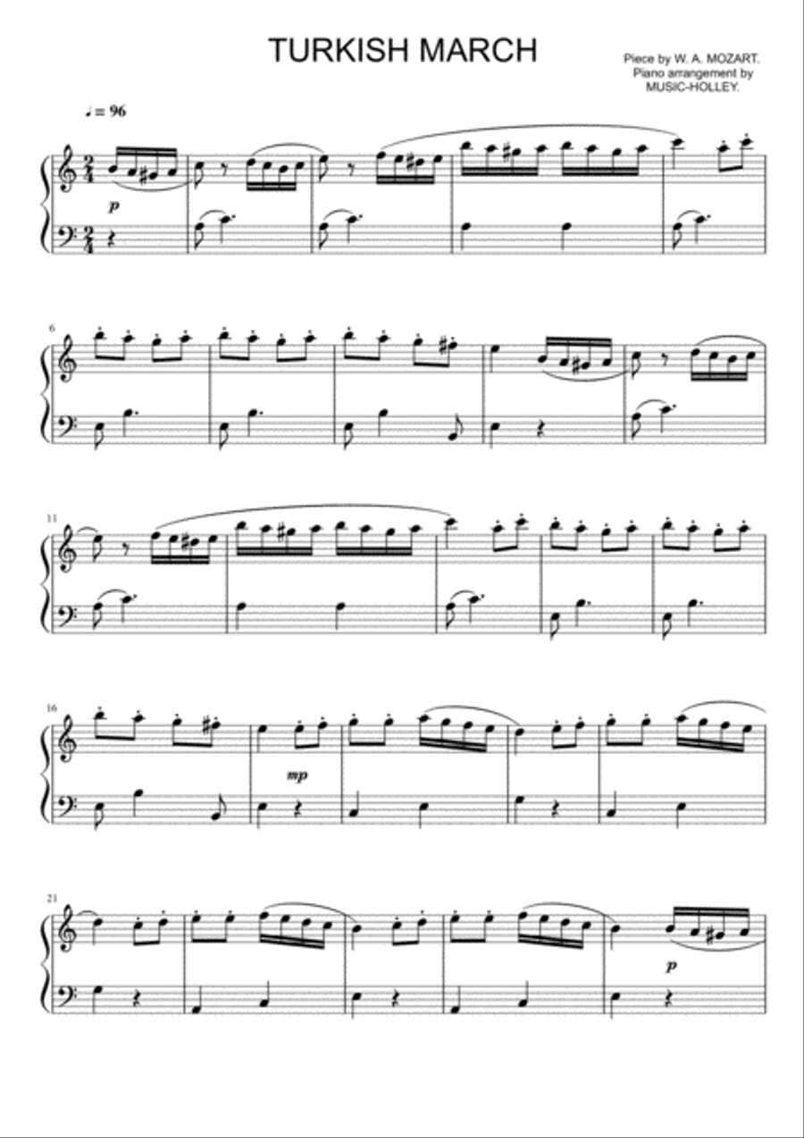 Mozart - Turkish March (easy piano sheet) Flute scores gallery preview page 1